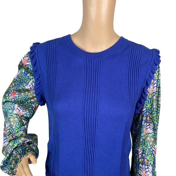Anthropologie Current Air Twee Floral Nouveau Contrast Sweater Knit Top SZ M - Picture 6 of 16